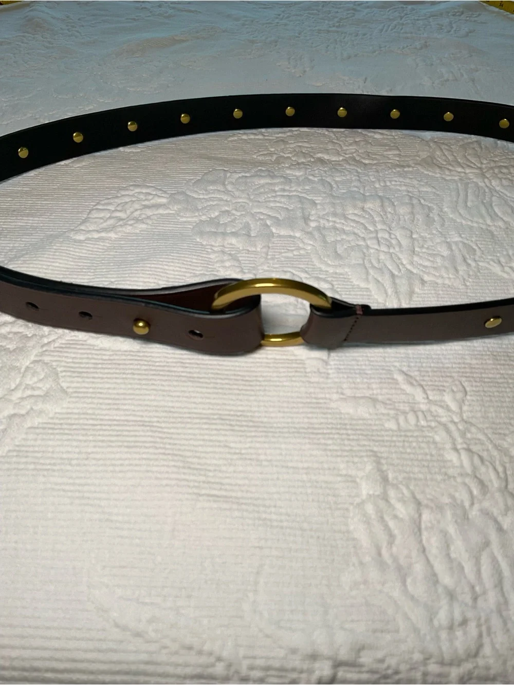 CAbi Brown Leather Ring Buckle Belt with Gold Studs